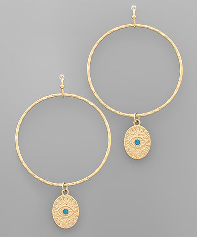 Evil Eye Oval Dangle Circle Earrings