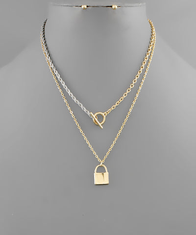 Lock & Toggle Twotone Layer Necklace
