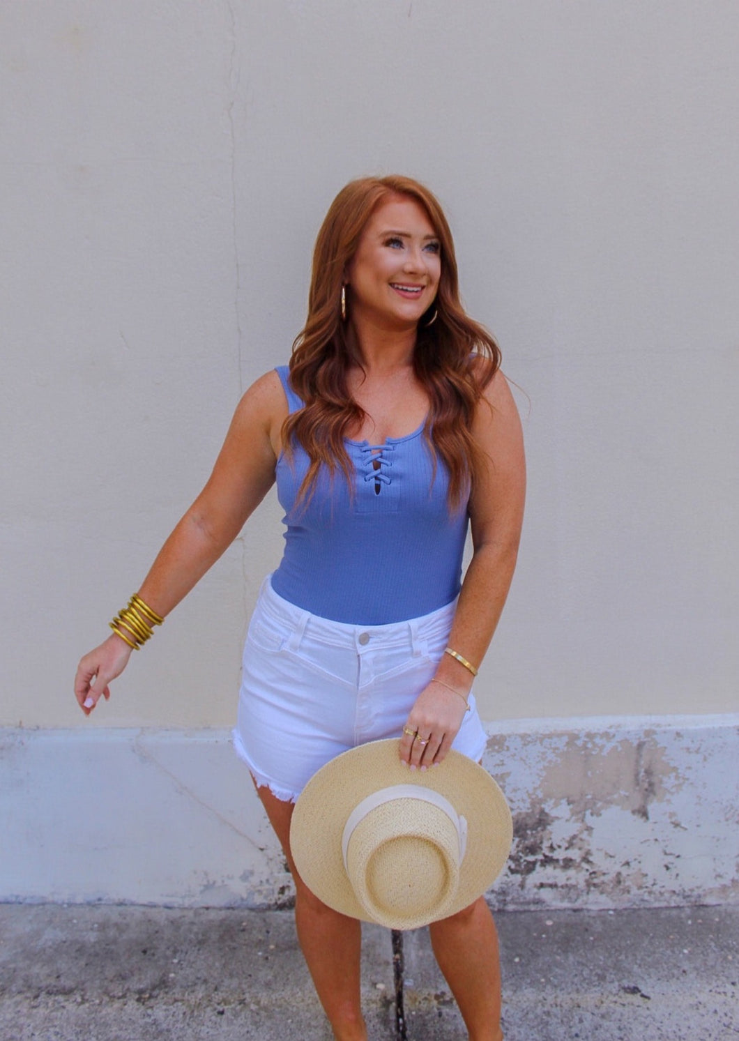 Space Babe Ribbed Bodysuit- Pale Indigo