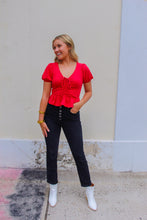 Load image into Gallery viewer, Cherry Short Sleeve Ruched Top- Red
