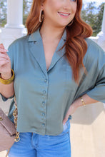 Load image into Gallery viewer, Anders Satin Cropped Button Down Top- Jade
