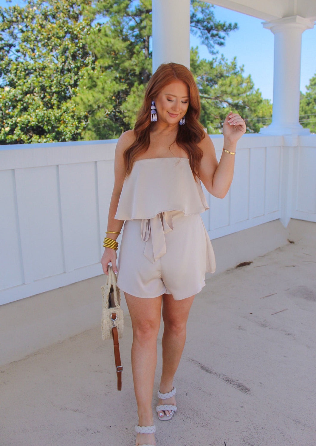 Dance Again Tired Ruffle Romper- Cream