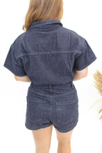 Load image into Gallery viewer, Carrie Short Sleeve Denim Romper- Black
