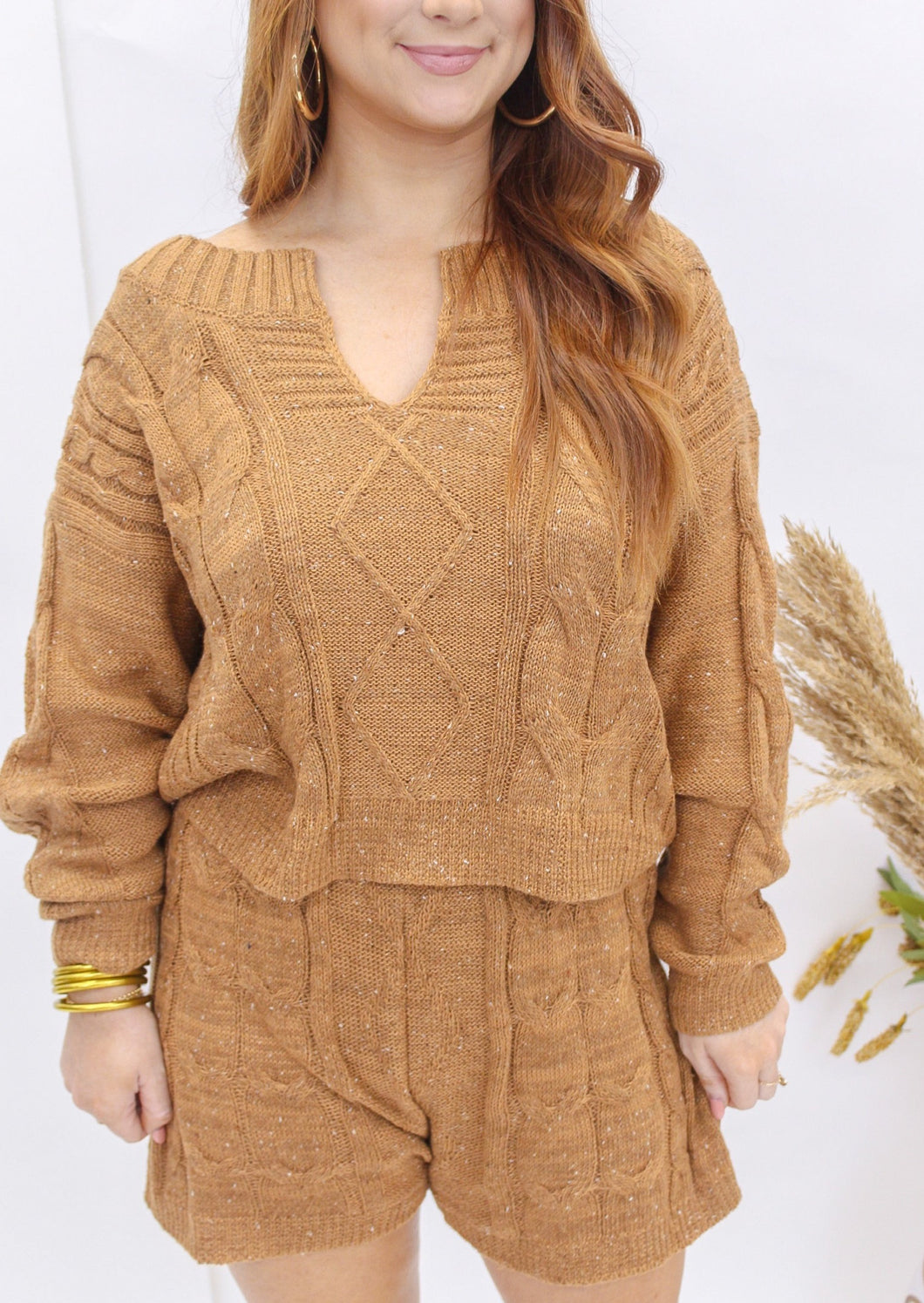 Golden Cable Knit Combo Set- Almond