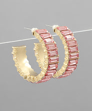 Load image into Gallery viewer, Baguette Crystal Hoops
