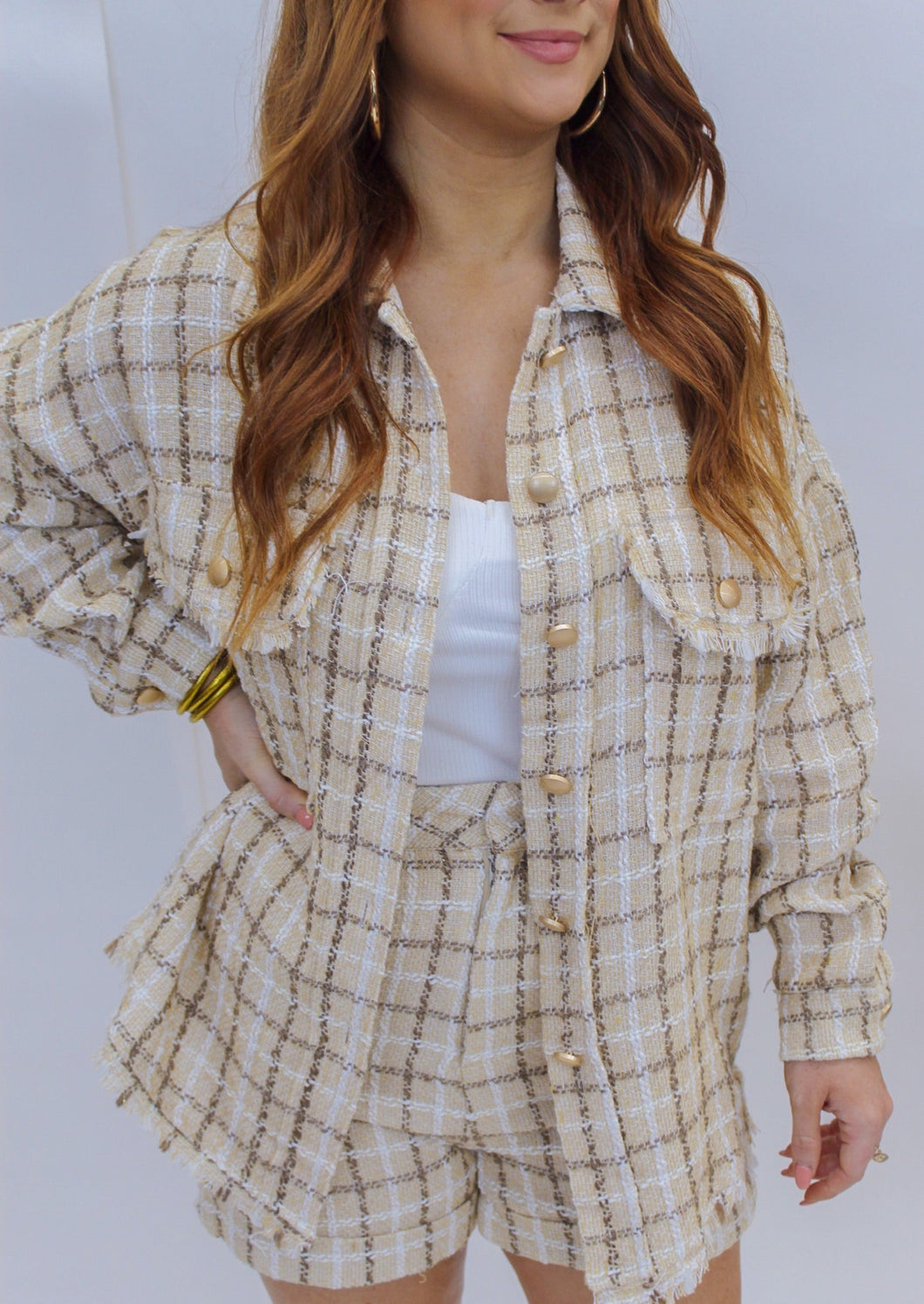 Gossip Girl Tweed Jacket- Taupe