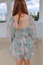 Load image into Gallery viewer, Nyla Floral Ruffled Long Sleeve Romper- Aqua

