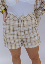 Load image into Gallery viewer, Gossip Girl Tweed Shorts- Taupe
