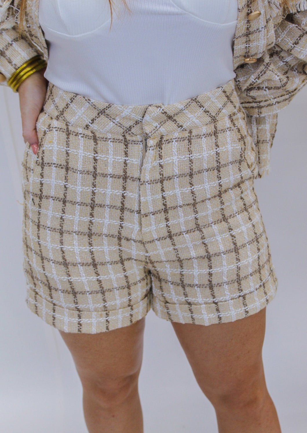 Gossip Girl Tweed Shorts- Taupe