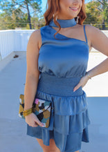 Load image into Gallery viewer, Jemma Sleeveless Mock Neck Ruffle Dress- Sky Blue
