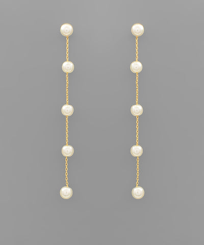 Brass Pearl Chain Drop Earrings