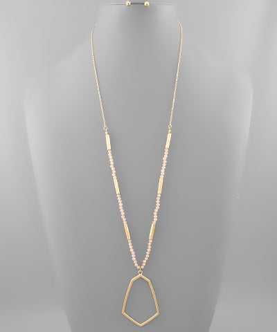 Hexagon Pendent Bar Beaded Necklace