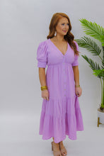 Load image into Gallery viewer, Chic Obsessions Button Midi Dress- Lavender
