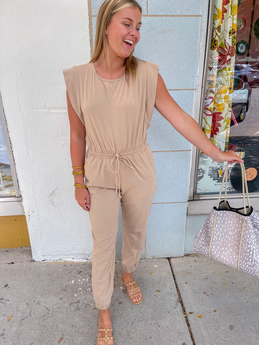 Amaya Tee Jumpsuit- Taupe