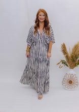 Load image into Gallery viewer, Zippy Tiered Maxi Dress- Zebra
