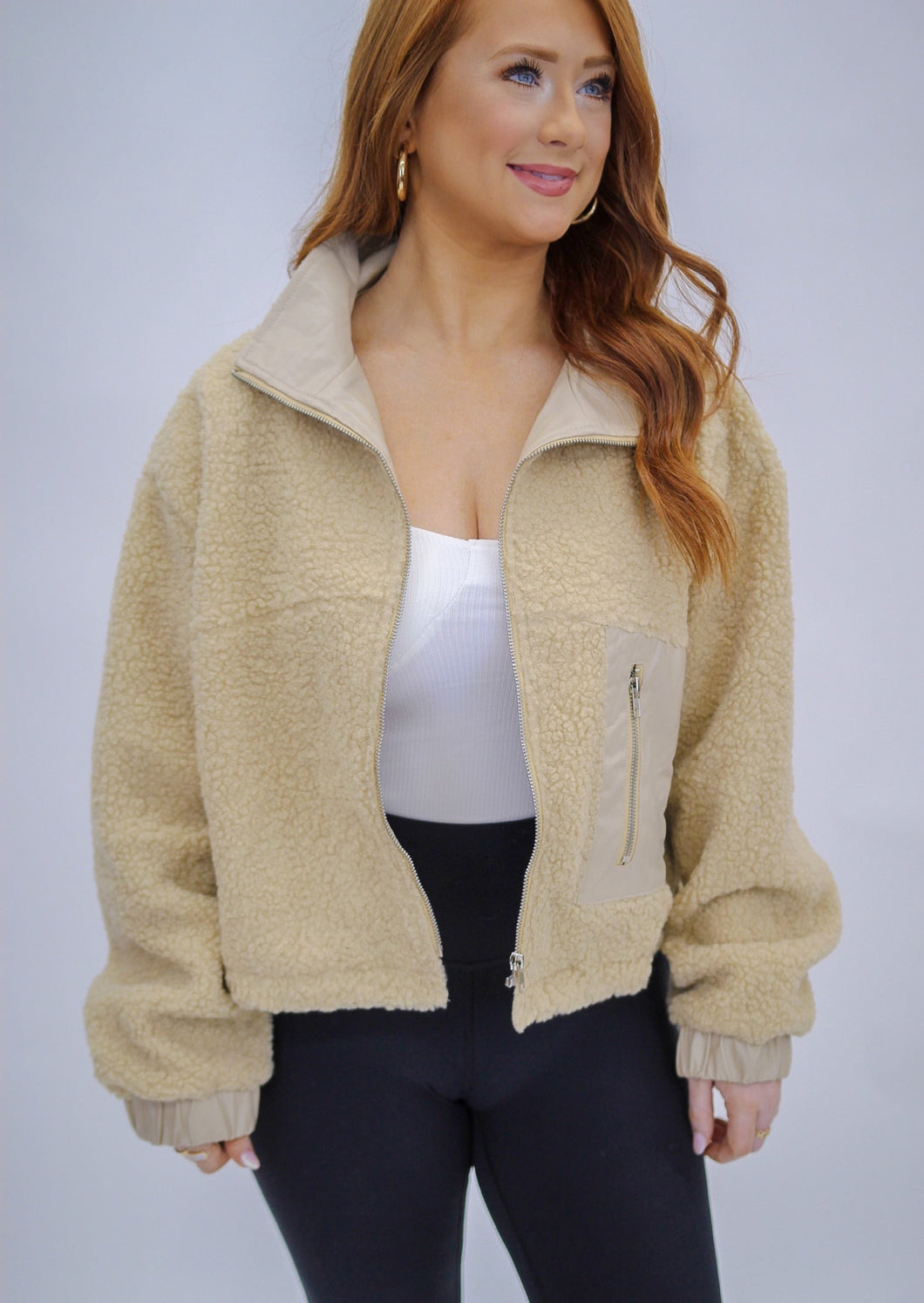 Oatmeal Teddy Zip Jacket- Cream