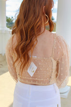 Load image into Gallery viewer, Godwin Polka Dot Mesh Sleeve Smocked Crop Top- Beige
