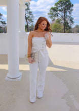 Load image into Gallery viewer, Decker Button Detail Strapless Denim Jumpsuit- Off White
