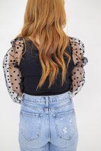 Load image into Gallery viewer, Dorthy Polka Dot Puff Sleeve Top- Black
