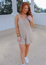 Load image into Gallery viewer, Adalyn Sleeveless Button Down Knit Romper- Taupe
