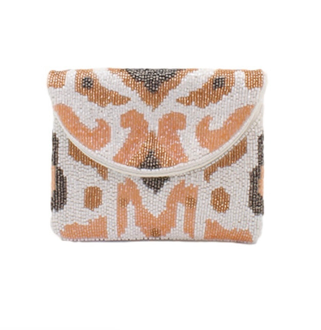 Ivory/Multi Mini Flap Seed Bead Crossbody
