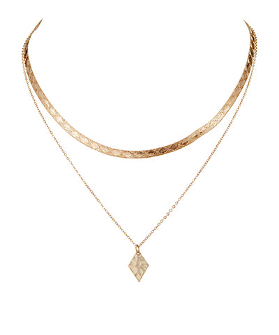 Snake Chain & Diamond Pendant Layered Necklace