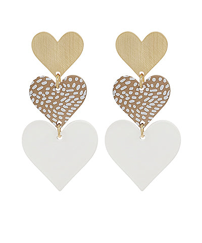 Triple Heart Color Coated Metal Earrings