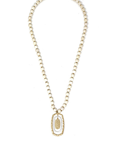 Long Wood Necklace with Triple Hexagon Pendant