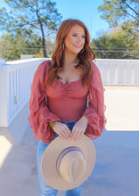 Load image into Gallery viewer, Kaitny Sweetheart Ruffle Sleeve Smocked Top- Mauve
