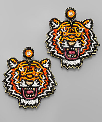 Beaded Tiger Face Earrings