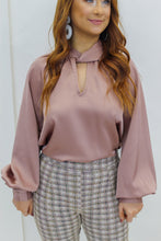 Load image into Gallery viewer, Wishful Mock Neck Satin Blouse- Mauve

