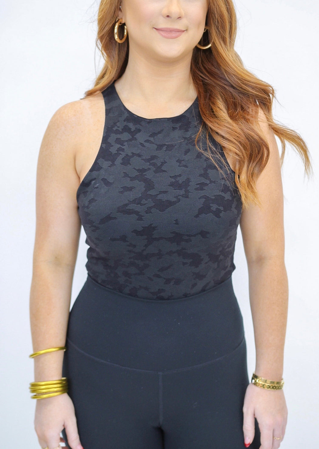 Full Focus Round Neck Bodysuit- Black Camo