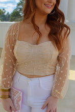 Load image into Gallery viewer, Godwin Polka Dot Mesh Sleeve Smocked Crop Top- Beige
