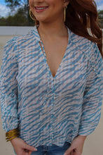 Load image into Gallery viewer, Sammi Zebra Button Up Blouse- Sky
