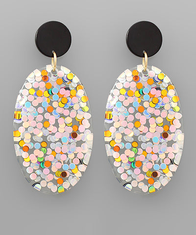 Glitter Acrylic Oval Earrings