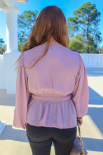 Load image into Gallery viewer, Rose V Neck Peplum Blouse- Mauve
