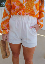 Load image into Gallery viewer, Belle High Waist Paper Bag Shorts- White
