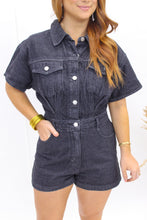 Load image into Gallery viewer, Carrie Short Sleeve Denim Romper- Black
