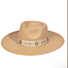 Load image into Gallery viewer, Embroidered Strap Fedora Hat - Tan
