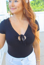 Load image into Gallery viewer, Samie Short Sleeve Tie Detail Bodysuit- Black

