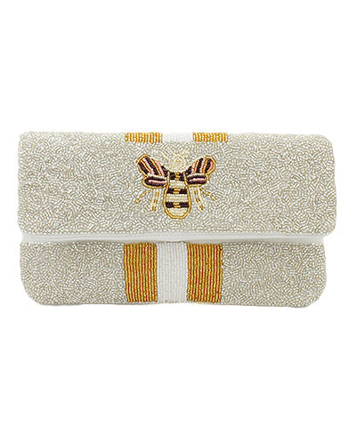 Silver Seeded Beaded Bee Clutch