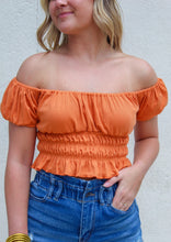 Load image into Gallery viewer, Kasey Puff Short Sleeve Crop Top- Orange
