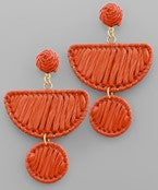 Load image into Gallery viewer, Raffia Wrapped Wedge &amp; Circle Earrings
