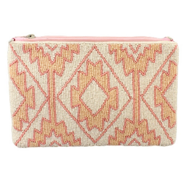 Blush Aztec Seed Bead Bag
