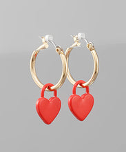 Load image into Gallery viewer, Heart Lock Dangle Hoops
