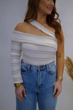 Load image into Gallery viewer, Lila One Shoulder Bodysuit- White/Taupe
