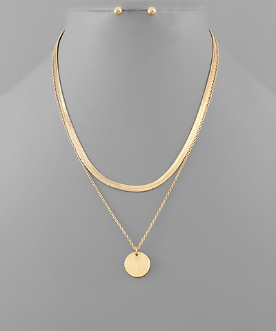 Snake Chain & Disk Charm Layered Necklace