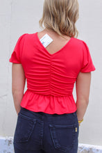 Load image into Gallery viewer, Cherry Short Sleeve Ruched Top- Red
