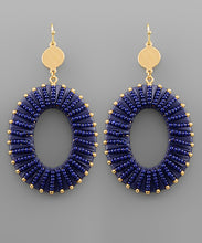 Load image into Gallery viewer, Raffia Wrapped &amp; Beaded Oval Earrings
