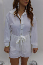 Load image into Gallery viewer, Honky Tonk Belted Fringe Romper-White
